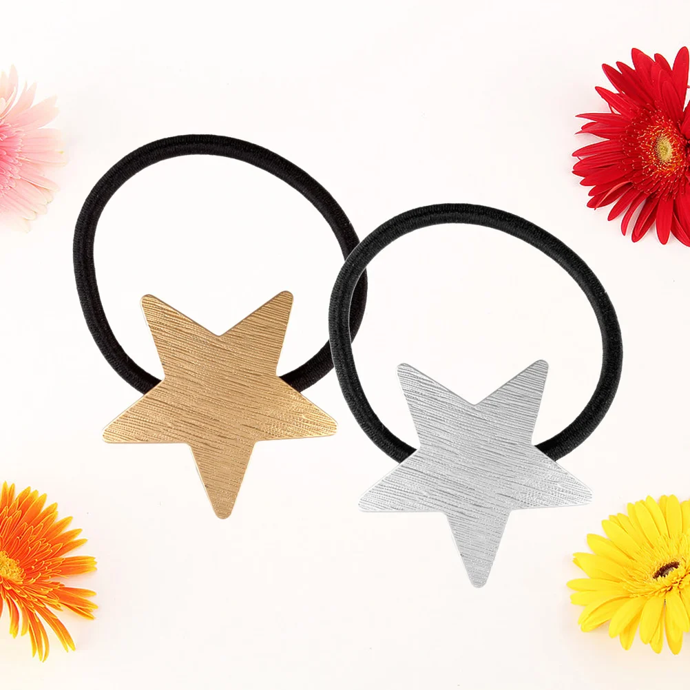 

2Pcs Star Hair Ties Metal Alloy Elastic Ponytail Holders for Women Chic Hair Bands Accessory Gold Silver Daily Wear