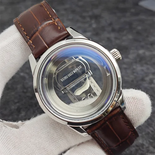 Imagen 1 del producto Caja de reloj de 39mm, correa de cuero con doble hebilla de mariposa compatible con modificación de esfera de 31mm, accesorios de reloj para movimiento NH35/NH36/4R/7S