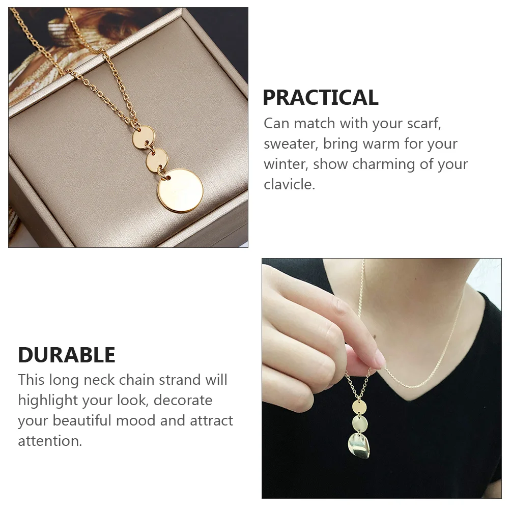 

Long Multi-Layer Clavicle Sweater Chain Necklace Y-Shaped Pendant Round Neck Strand Winter Dress Jewelry Round Dangle Necklace