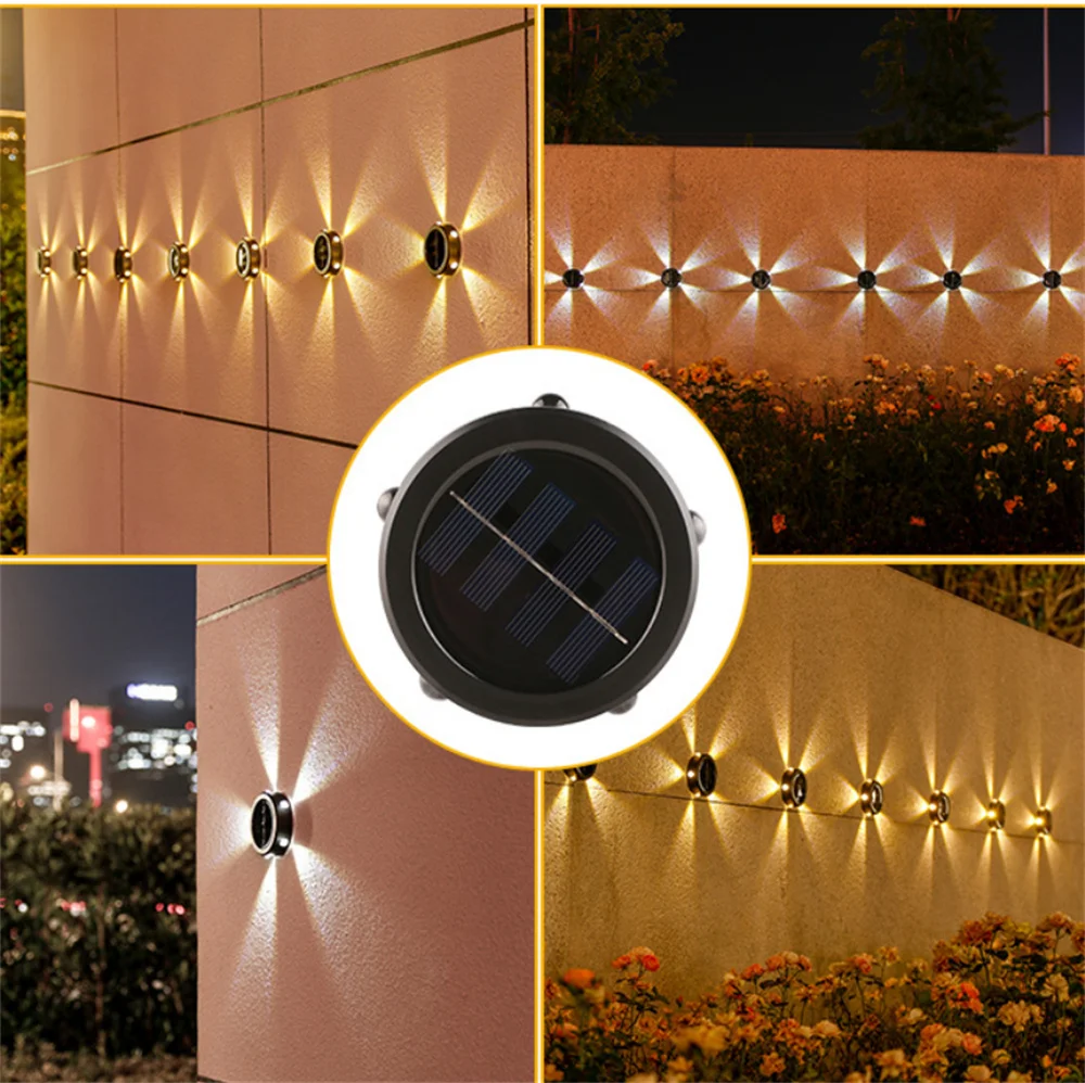 4pcs Mini Solar Wall Lights 4/5/6 leds Super Bright Sunscreen Solar Powered Garden Light Round Atmosphere LED Wall Wash Light