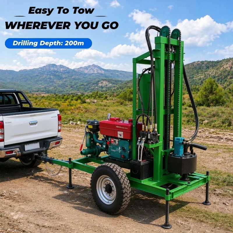 Portable 120m Water Well Drilling Rig Diesel Borehole Drilling Machine with Automatic Screw Thread for Quick Deployment
