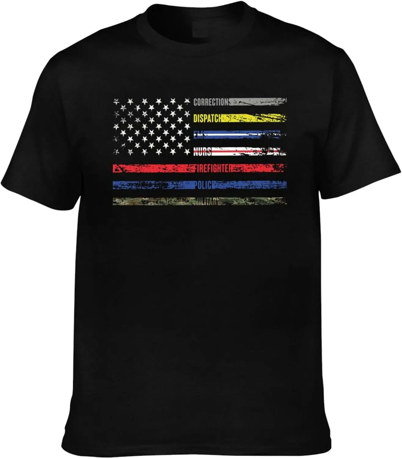 First Responders Hero Flag Nurse E-M-S Police Fire Military Flag Interesting Adult Short-Sleeve Crewneck Cotton T-Shirt Men's