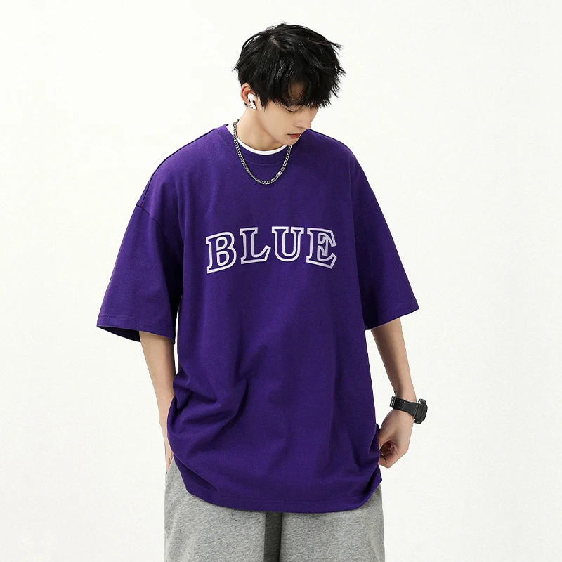 E-BAIHUI Print Letter Men's T Shirts Summer O-Neck Couple's Clothing Tees Youthful Vitality Basic Oversized T Shirt for Male