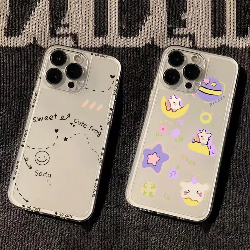 Line Moon Love Case for IPhone 16 15 14 Plus 13 12 11 Pro Max Shockproof Transparent Soft Cover Protection Back Cover Bumper