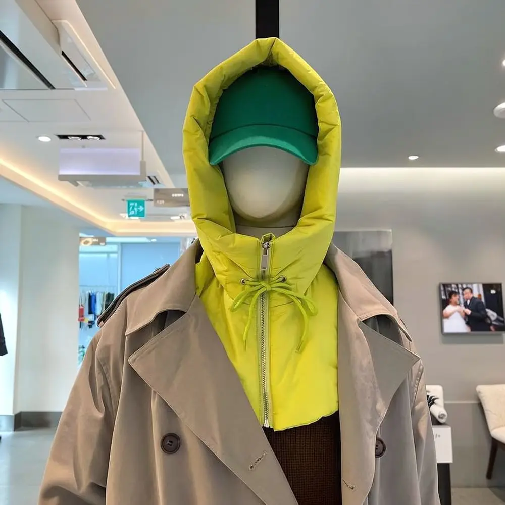 Fashion Unisex Padded Hooded Collar Thermal Neck Scarf Winter Warm Windproof Designer Layering Accessory Soft Quilted