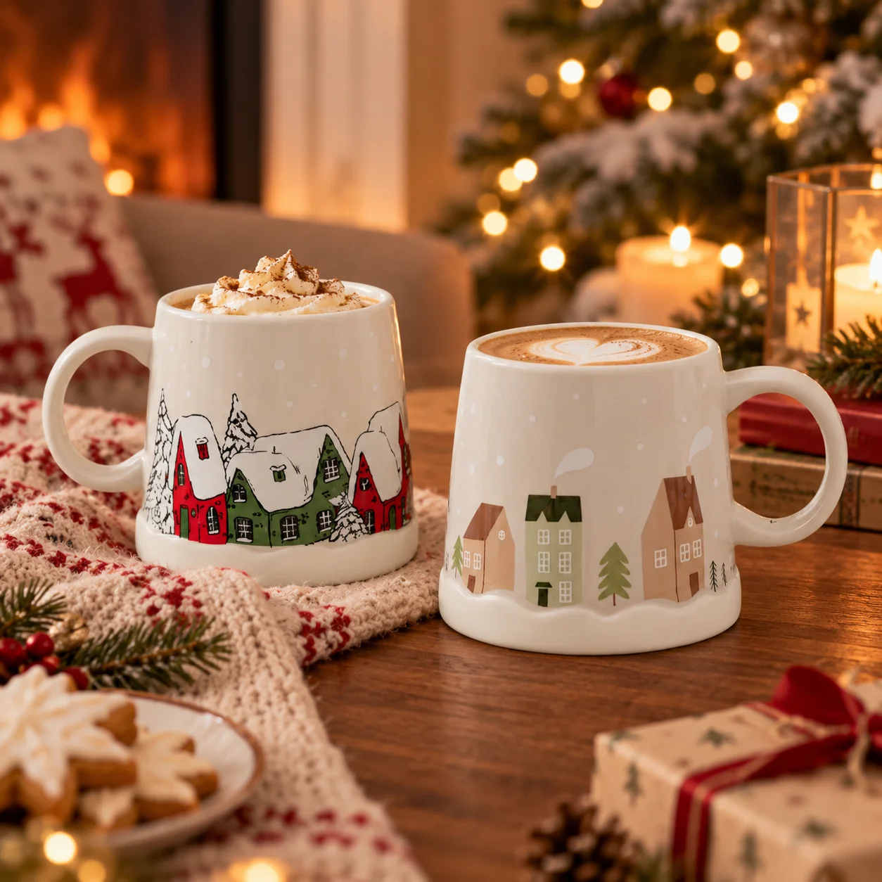 Christmas Ceramic Mug 350ml Winter Village Coffee Cup Cute Holiday Drinkware for Home Office Christmas Gifts Family Friends