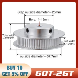 2GT 60 teeth 60T GT2 Timing Pulley Bore 5/6/6.35/7/8/10/12/14/15mm For GT2 Timing Belt width 6mm 10mm 15mm 3D printer CNC Parts