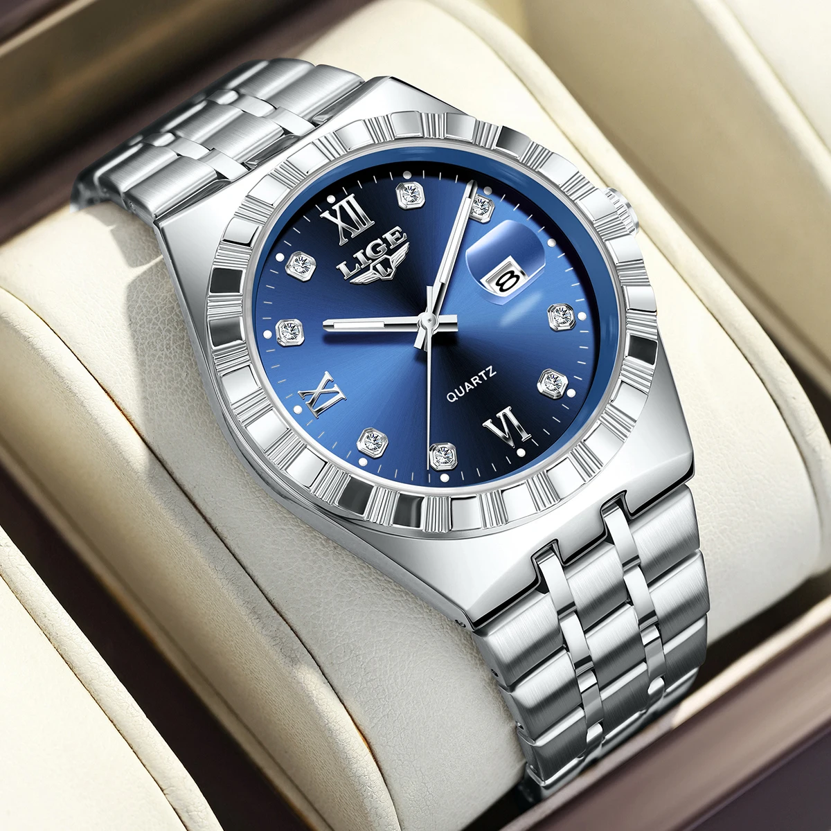 LIGE New Luxury Trendy Men's Watches Waterproof Luminous Stainless Steel Male Watch Date Quartz Business Men Wristwatch+Box Gift