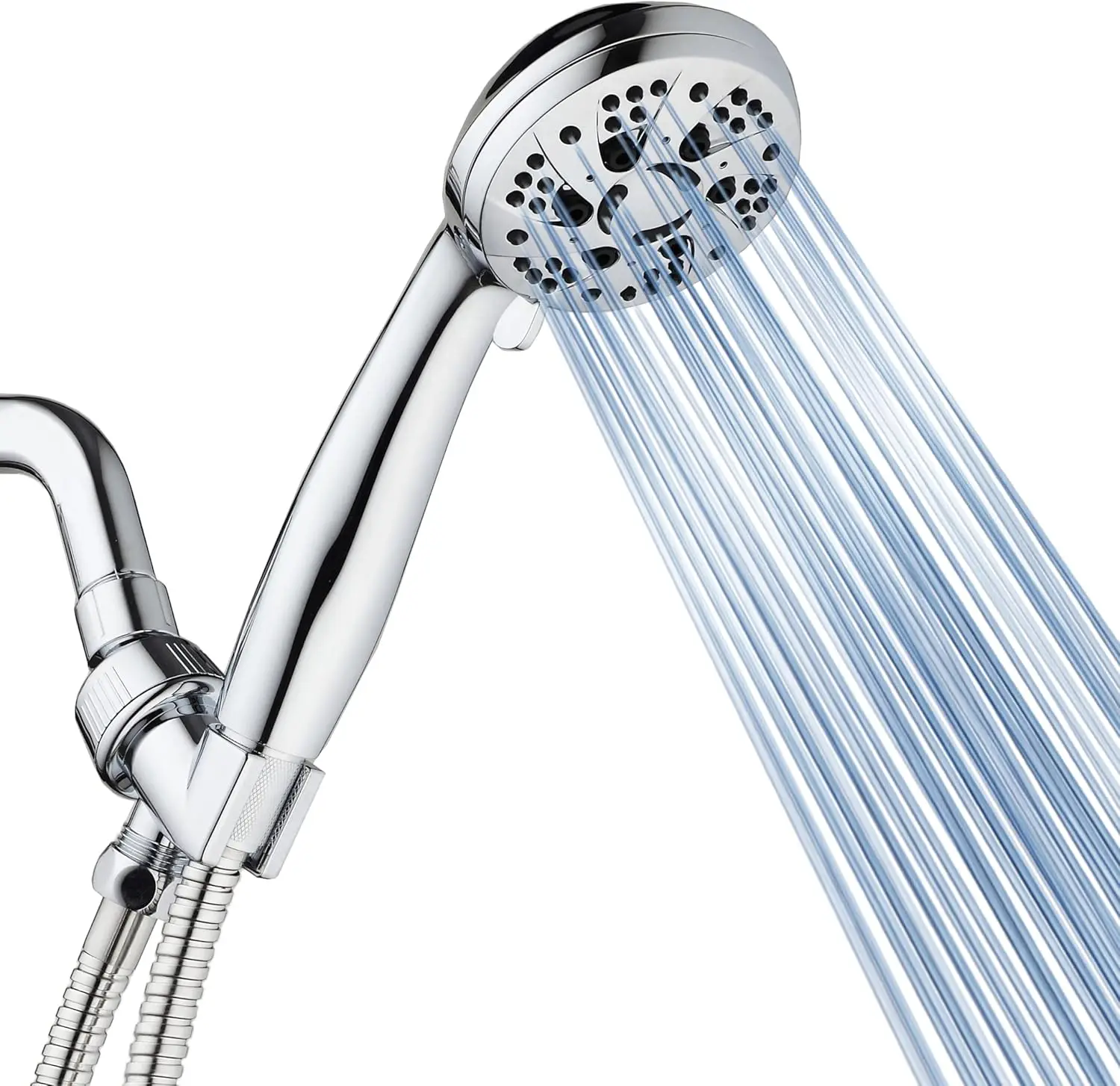 

6-Setting Handheld Shower with 5ft Hose, Chrome Face, High Pressure for Ultimate Shower Experience, Easy Tool-Free Connection