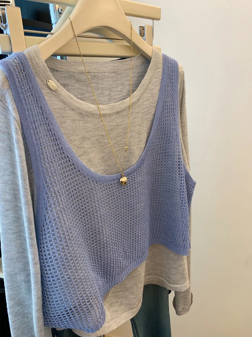 Faionable ey redondo ne malha longo sve solto emagrecimento topo para homem casual sle outono design falso camiseta de duas peças