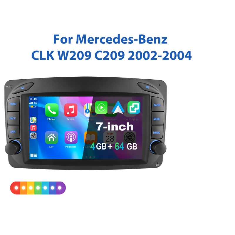 ESSGOO 7-Zoll Android 15 4+64G Autoradio für Mercedes-Benz CLK W209 C209 2002-2004 mit Wireless Carplay, Android Auto, GPS-Navigation, RDS, FM, WLAN, Mirror Link, Lenkradsteuerung, Touchscreen,
