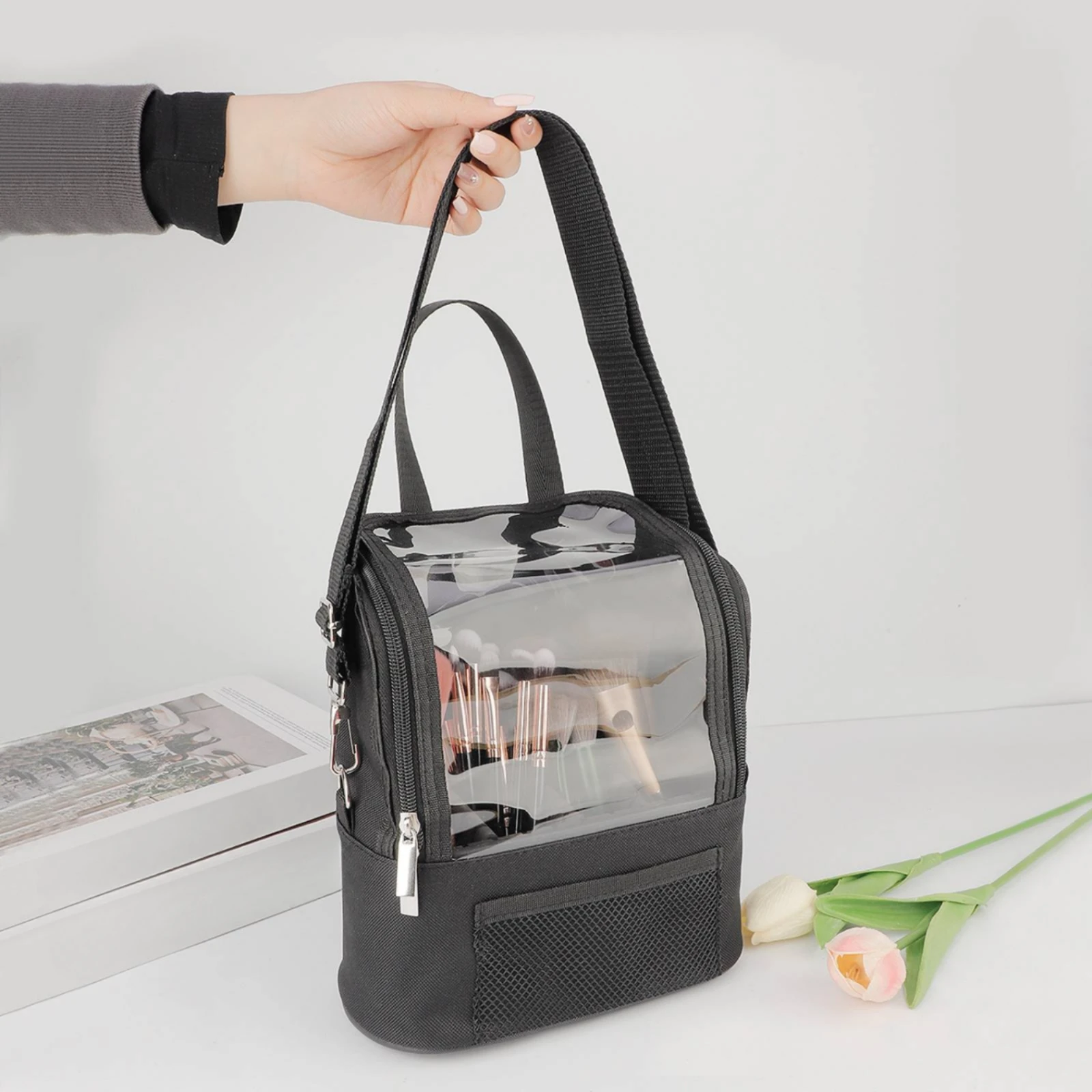 Makeup Brush Organizer Bag Structured Upright Makeup Brush Organizer Lightweight Easy to Clean for Studio Work