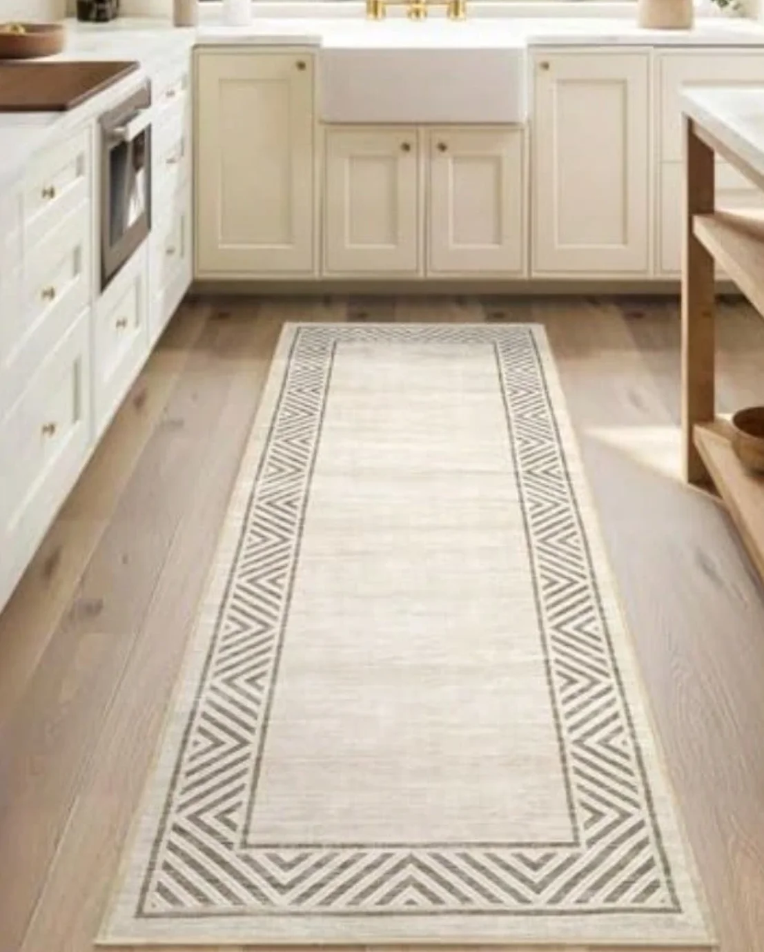 Geometric Gold Floral Feather Long Runner Rug Modern Vintage Mat Non Slip Durable for Hallway Kitchen Living Room Home Decor