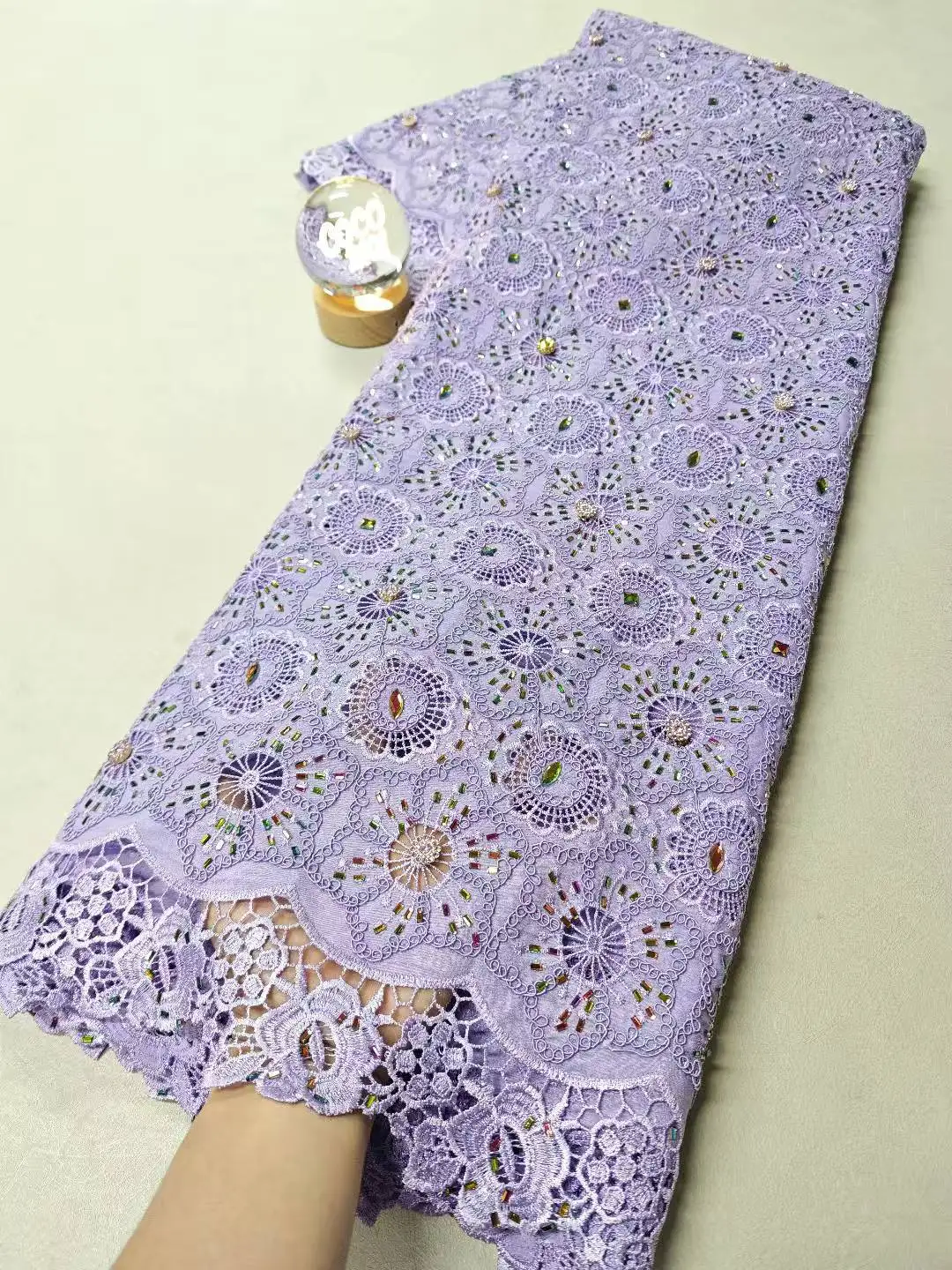 

2026 High-Quality African Nigerian 3DSequins Cotton Embroidery Lace Fabric Tulle for Luxury Wedding Party Dress Chiffon 5 Yards