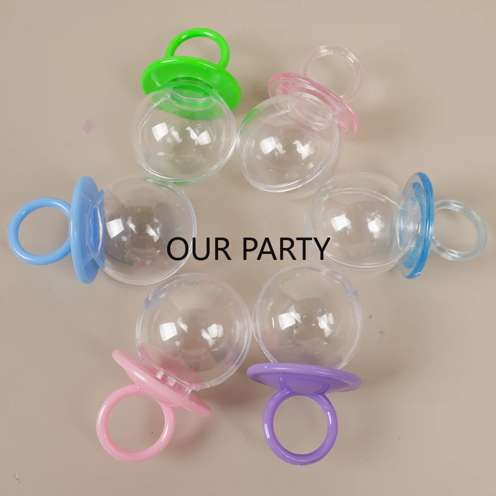 6Pcs Plastic Pacifier Nipple Candy Boxes Gender Reveal Theme Transparent Gift Packing Box for Baby Shower Birthday Party Decor