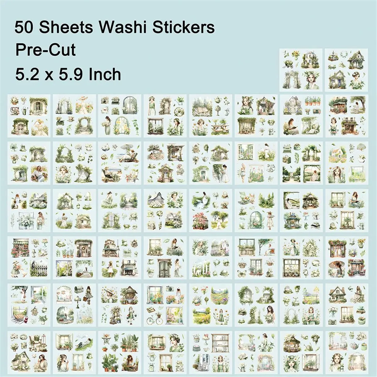 618 Mega Sale Garden Junk Journal Stickers, 50 Sheets, Scrapbook Supplies, Watercolor Scrapbooking for Adults Green