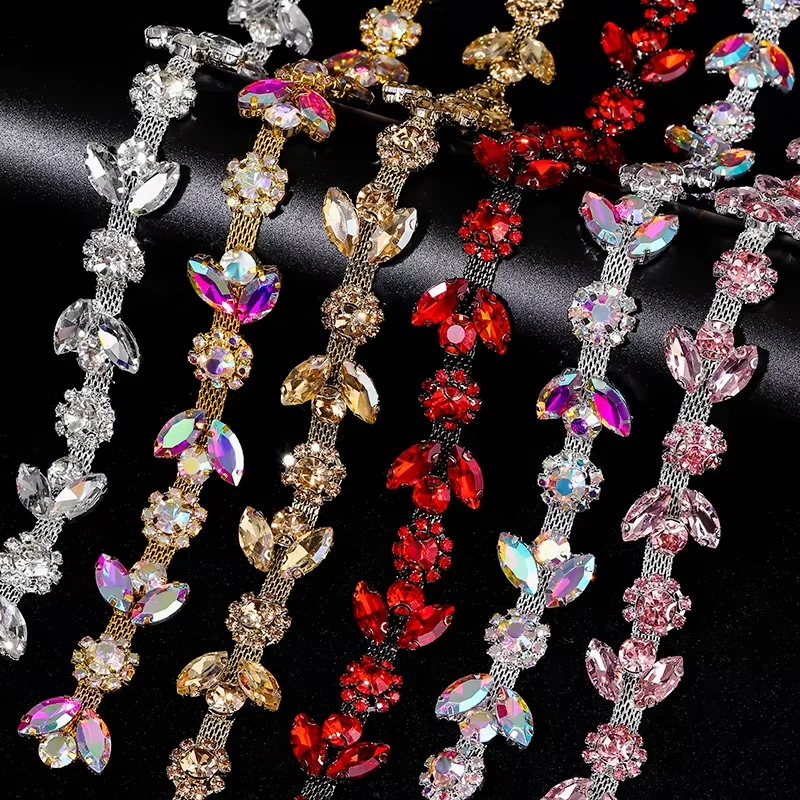 

Пришивная цепочка со стразами, красивая цепочка с плоской задней частью, стеклянная цепочка с кристаллами, изысканная для модного дизайна, украшение костюма