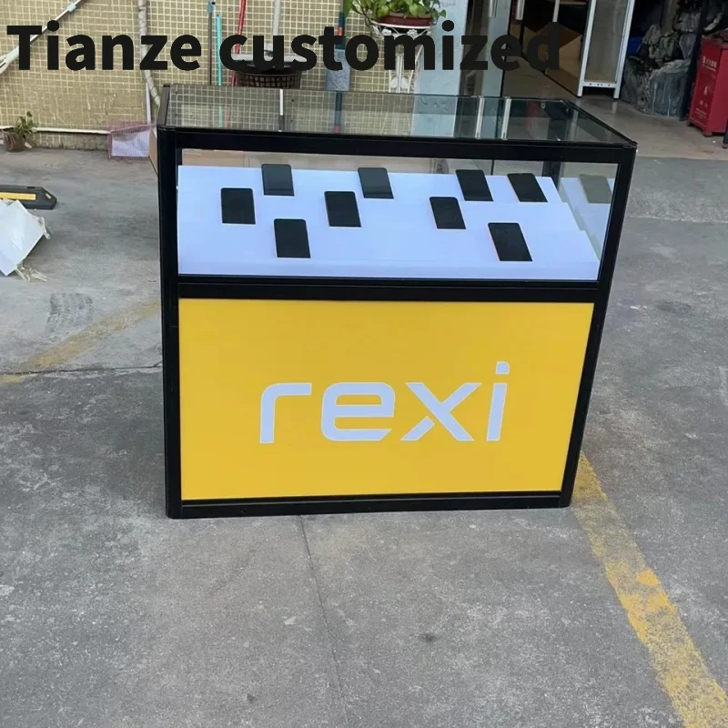 

Customized-Shopping Mall Mobile Phone Retail Counter Modern Retail Shop Glass Cabinet Cell Phone Display Showcase with Led Light