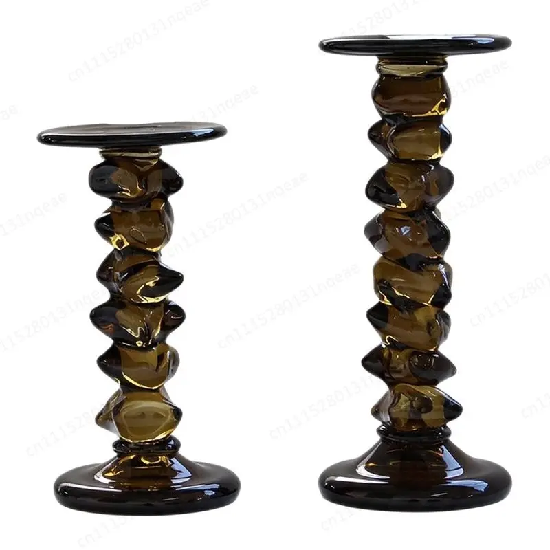 Modern Stone Stacked Glass Candle Holder Home Decoration Ornament Living Room Dining Table Romantic Atmosphere