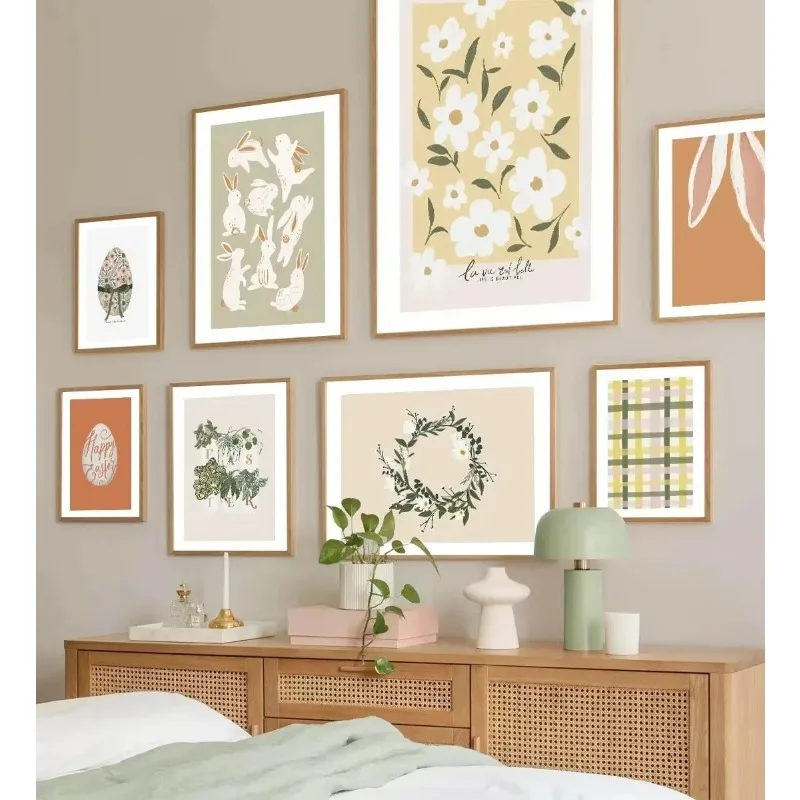 Spring Easter Egg Floral Wreath Bunny Boho Nordic Frameless Canvas Painting Prints Modern Living Room Wall Art Home Decor