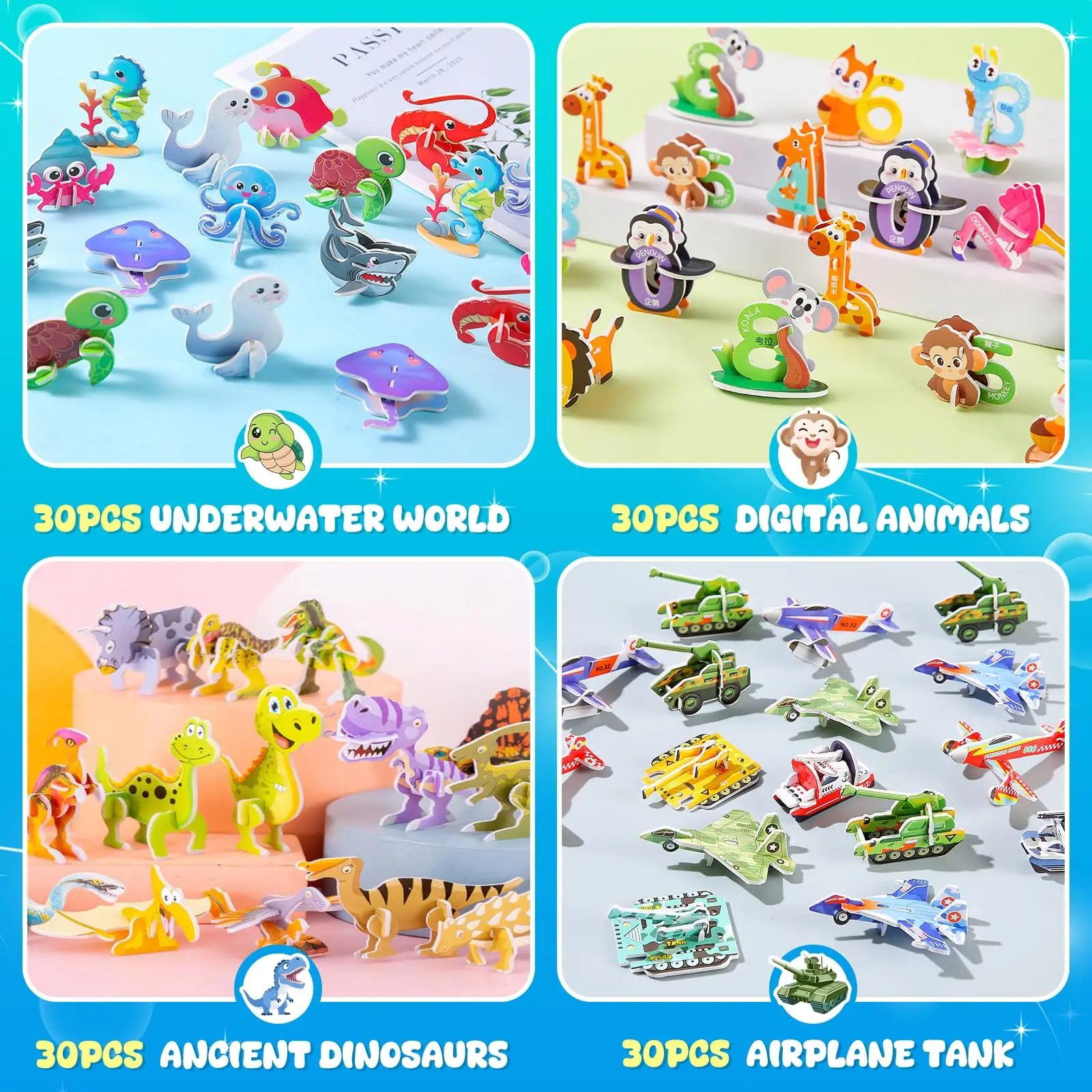 

30 шт./компл. 3D мультяшные пазлы, развивающие игрушки, насекомые, динозавры, животные и транспортные средства, картонные пазлы «сделай сам», игрушки Монтессори