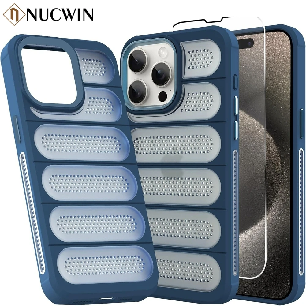 iPhone 11 12 13 14 15 16 ProMax 15 16 Plus 초박형 여름 시원한 통기성 PC 하드 커버 용 구멍 방열 갑옷 케이스