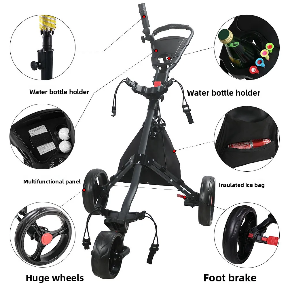 Manufacturer Wholesale, Golf Bag Trolley, Foldable Three-wheeled Aluminum Cart, Golf Cart Can Be Customized LOGO
