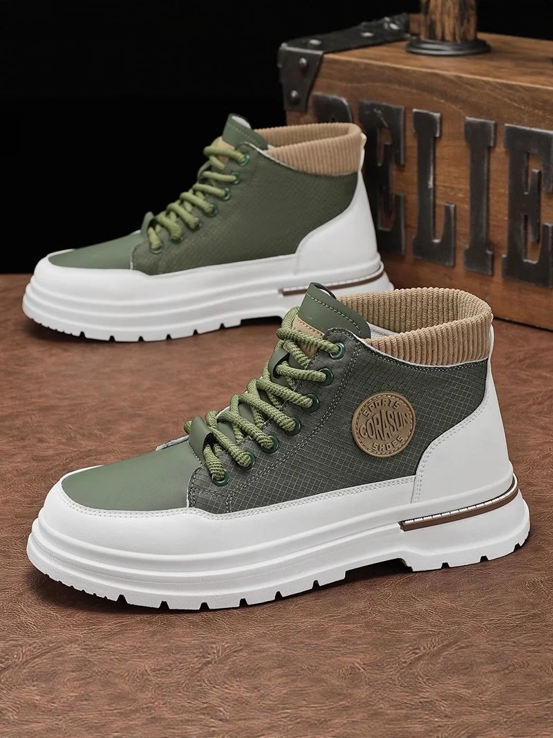 

Men's High Top Winter Casual Thick Bottom mid Top Boots Workwear Anti-slip Sports Shoes Large Size Heightening