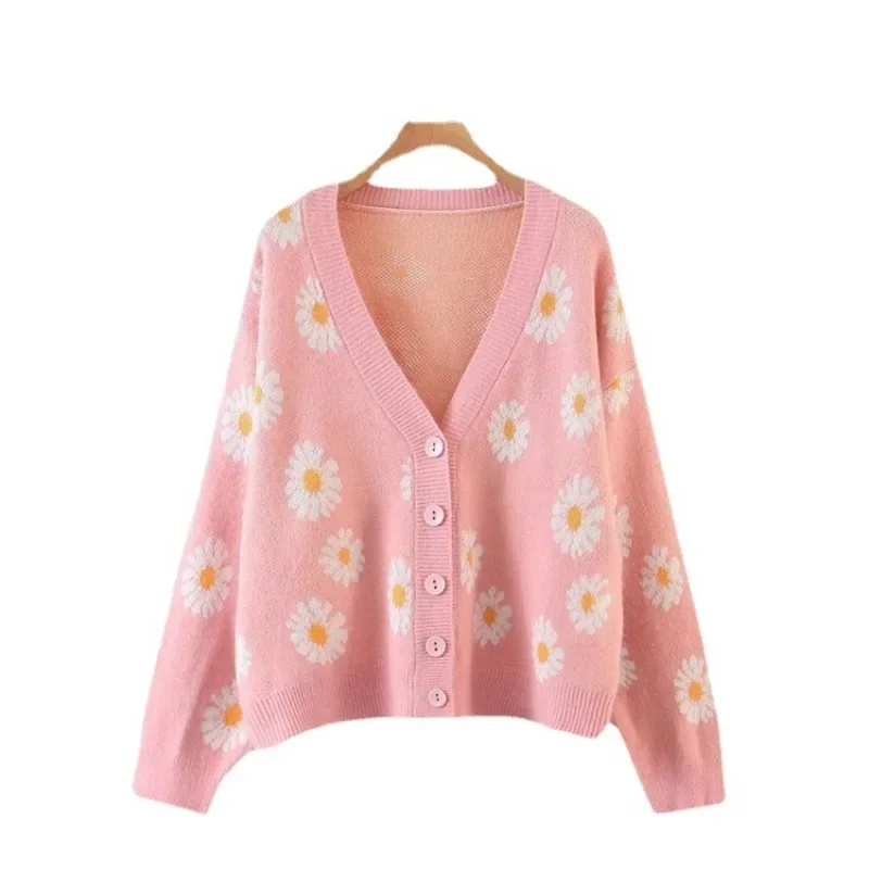 2024 New Sweater Women's Coat Loose Small Daisy Knit Cardigan