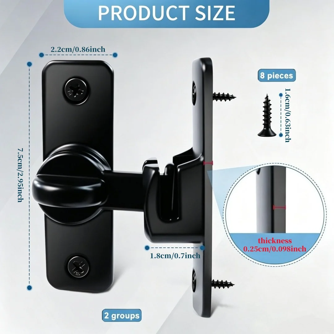 Barn Door Lock, 90/180 Degree Flip Door Lock, Protects Sliding Door Lock, Suitable for Gardens, Bathrooms, Fences, Silver