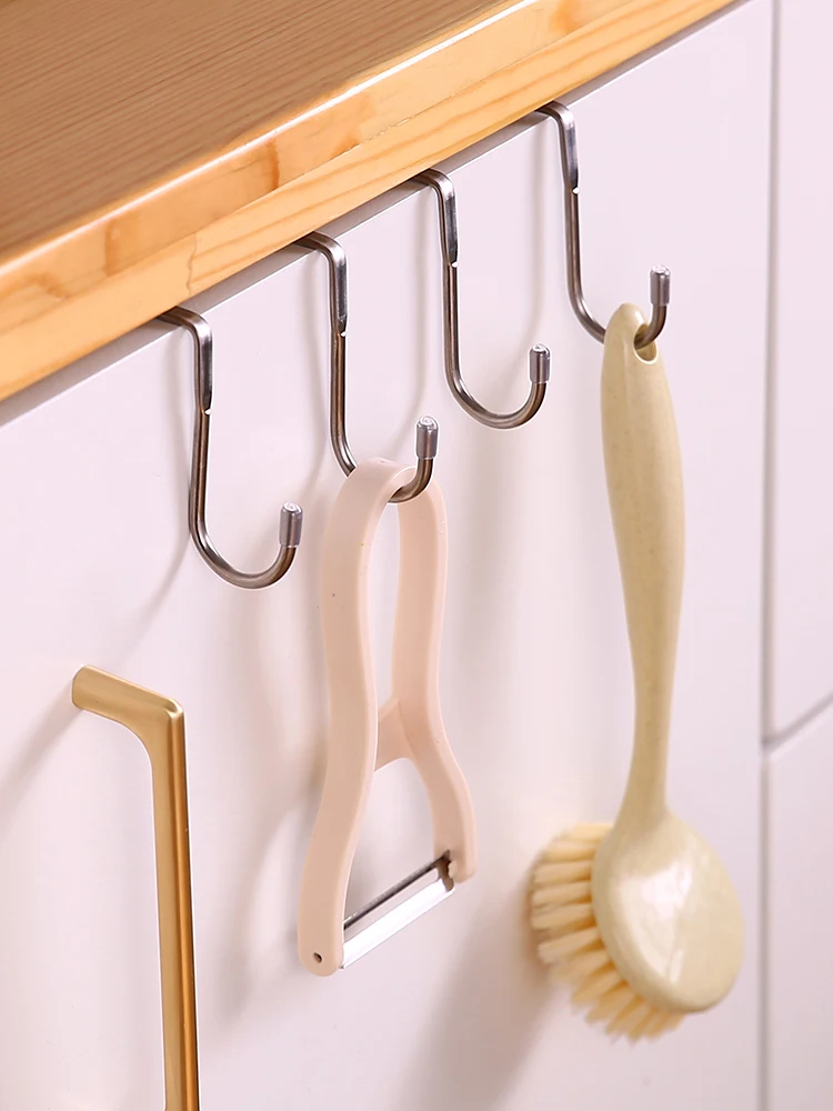 

Stainless Steel Punch Free Cabinet Non Marking Hook S-shaped Door Coat Hanger Multi-purpose Double S Hook For One Hook And Use