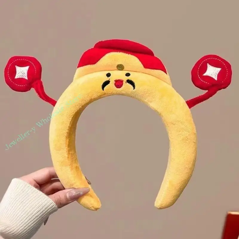 R7UF Festival Thema Plush hoofdband God rijkdom/Dragon Hoofd Face Washing Hiarhoop voor Variouos leeftijd en vakantiethema