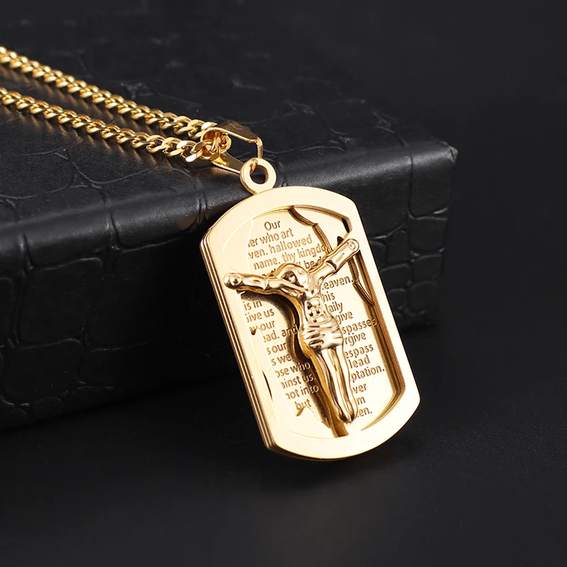Stainless Steel Religious Faith Bible Jesus Pendant Necklace Amulet Accessories Suitable for Men and Women As Blessing Jewelry image 2