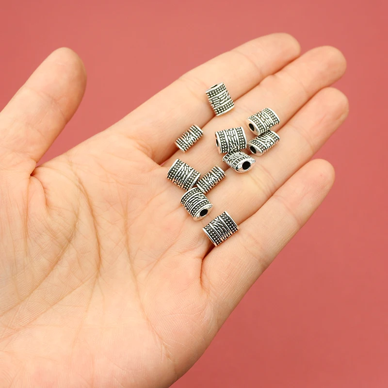 10pcs/Lot Vintage Flat Square Geometry Loose Beads 9x7mm Bracelets Necklace DIY Crafts Jewelry Spacer Charms Alloy Accessories