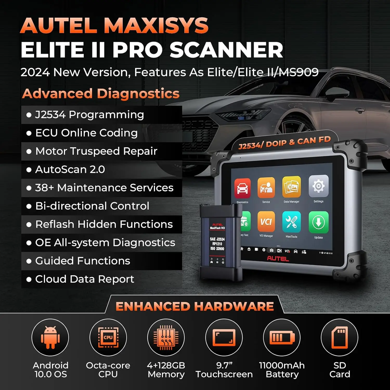 Autel MaxiSys Elite II PRO Auto Diagnostic Tool ECU Programming&Coding 2 Years Free Update Scanner 2023 Upgraded of Elite II