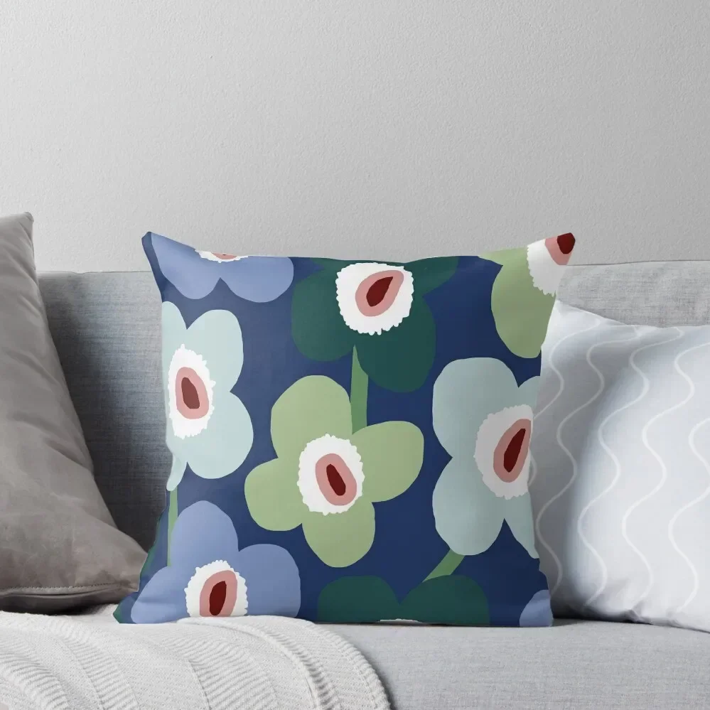 

Iconic Retro Scandinavian Floral Pattern in Blue and Green Throw Pillow Pillowcases Cushion Covers Sofa Plaid Sofa pillow