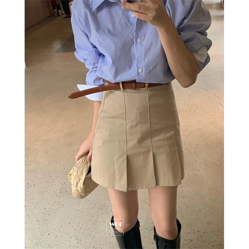 MEXZT Elegant Mini Skirt Women Streetwear High Waist Pleated Skirts Sweet Preppy Korean Fashion Slim All Match A Line Skirts New