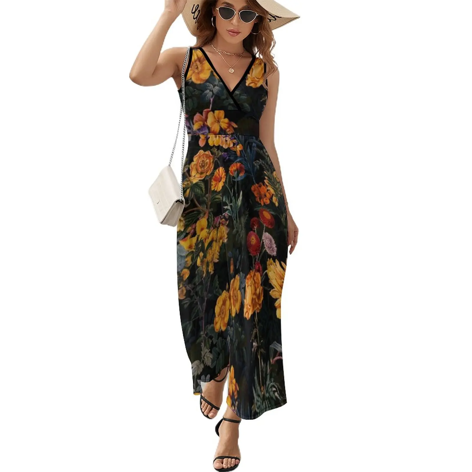 

Vintage Botanical Golden Night Garden Sleeveless Dress Bride dresses Women's summer dresses