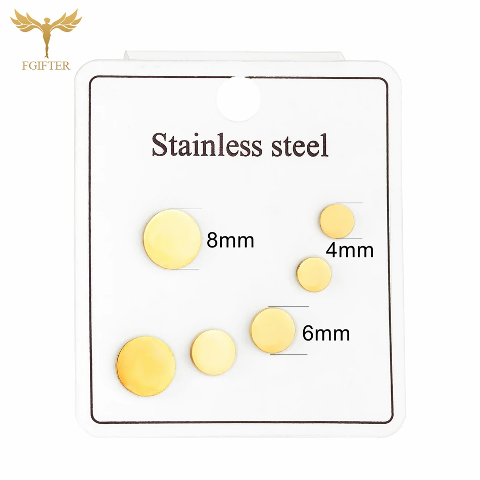 3 Pairs Pack Minimalist Stud Earrings Set 4mm 6mm 8mm Round Simple Ear Studs Stainless Steel Piercing Jewelry for Women Men Girl