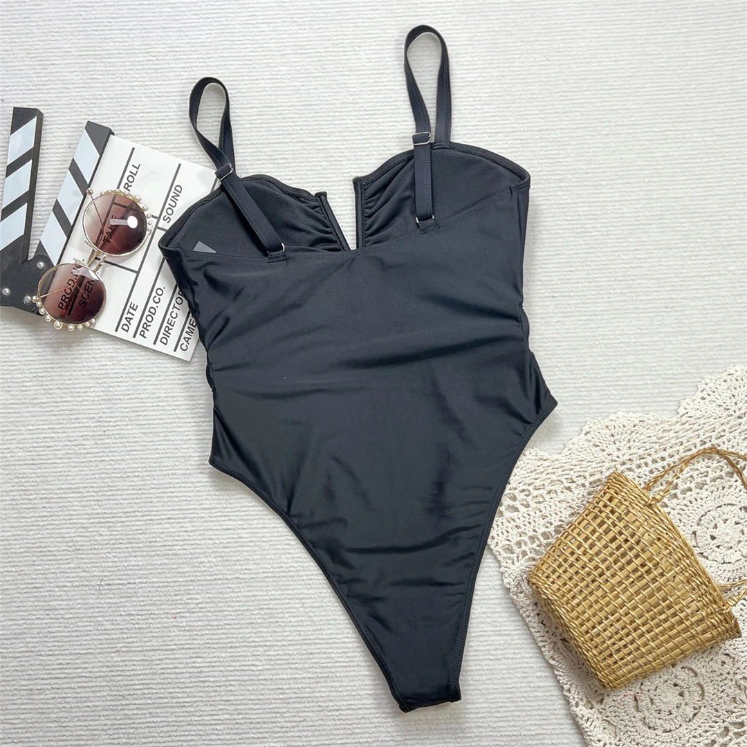 Neuer, sexy Badeanzug mit hohem Beinausschnitt und V-förmigem Ausschnitt, einteiliger Badeanzug für Damen, Monokini mit Polsterung, Badebekleidung, Badeanzug, Modell V6054. – Detail 14