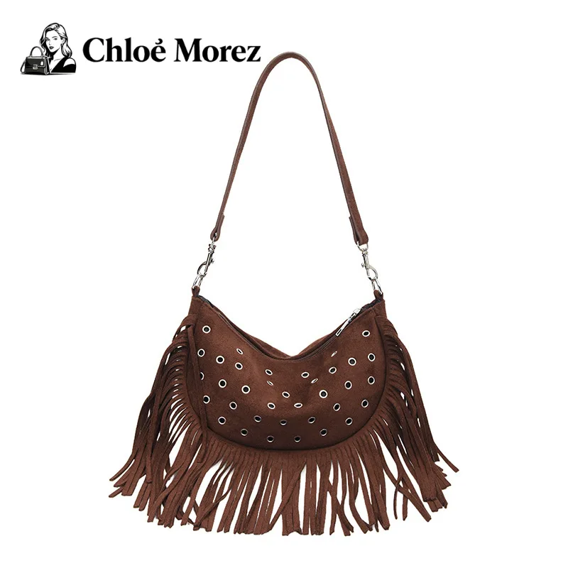 

Women's Bag Tassel Rivet Bag Large Capacity Single Shoulder Crossbody Retro Dumpling Bag
