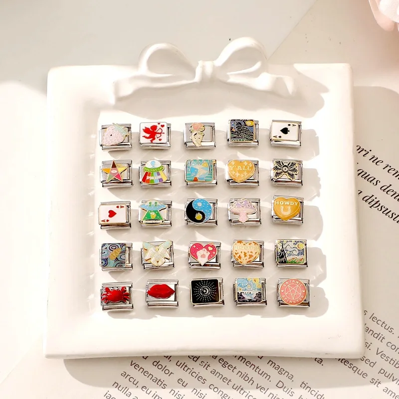 New Fashion Rose Star Bird Heart Wings Cat Paws Strawberry Italian Charm Links Fit 9mm Stainless Steel Bracelet Diy Making Gift
