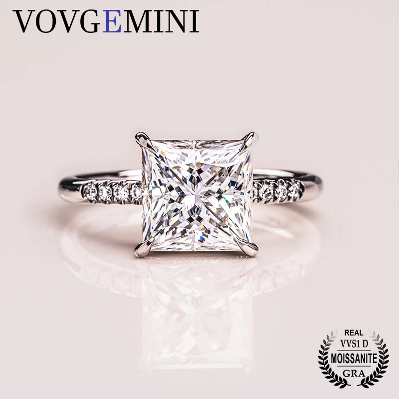 

VOVGEMINI 14k Yellow Gold Moissanite Wedding Ring 3carat 8mm Princess Cut VVS Gem 18k Puro Original Jewelry For Woman Gift