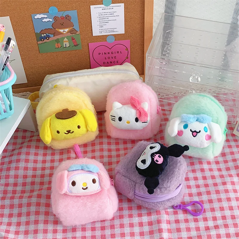 Cartoon Sanrio Hello Kitty Kuromi Melody Anime Peripheral Plush Toys Doll Cute Plush Coin Purse Keychain Creative Pendants Gifts