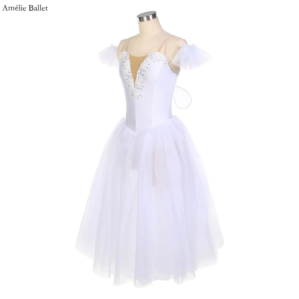 

19835 New White Spandex Boidce With Wing Angel Ballet Dance Long Dress For Girls/Women Stage Performance Dance Wear