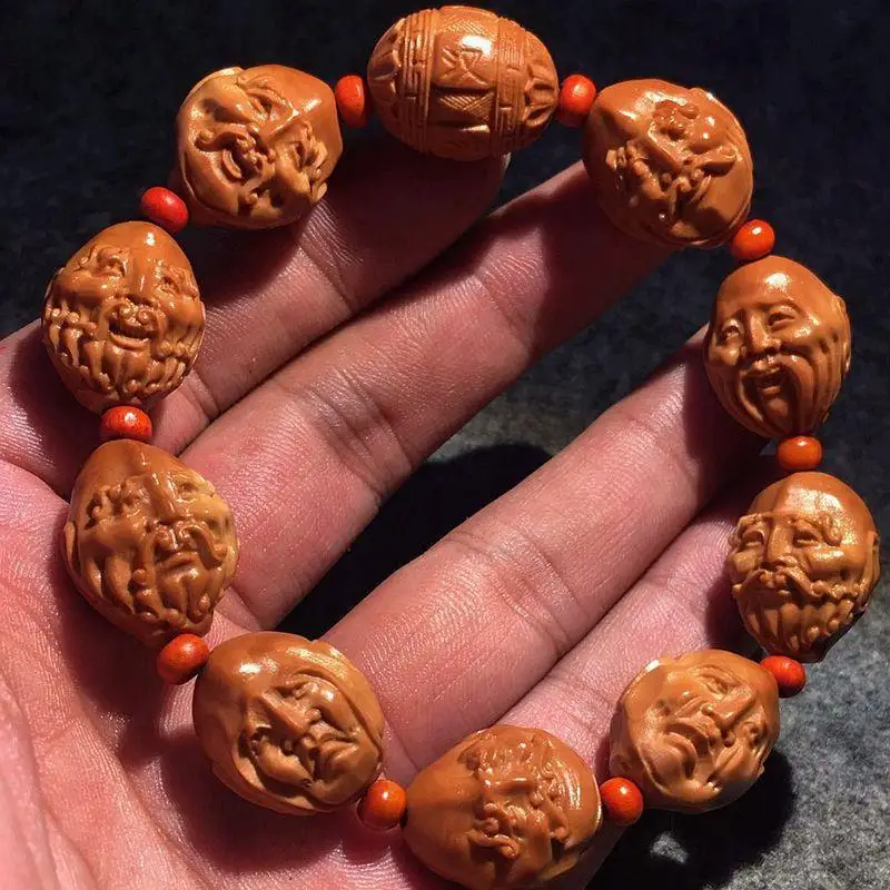 Crafts Olive Nut Bracelet Men's The Eighteen Disciples of the Buddha Eight Mammon Maitreya Olive-Stone Carving Bracelet Necklace