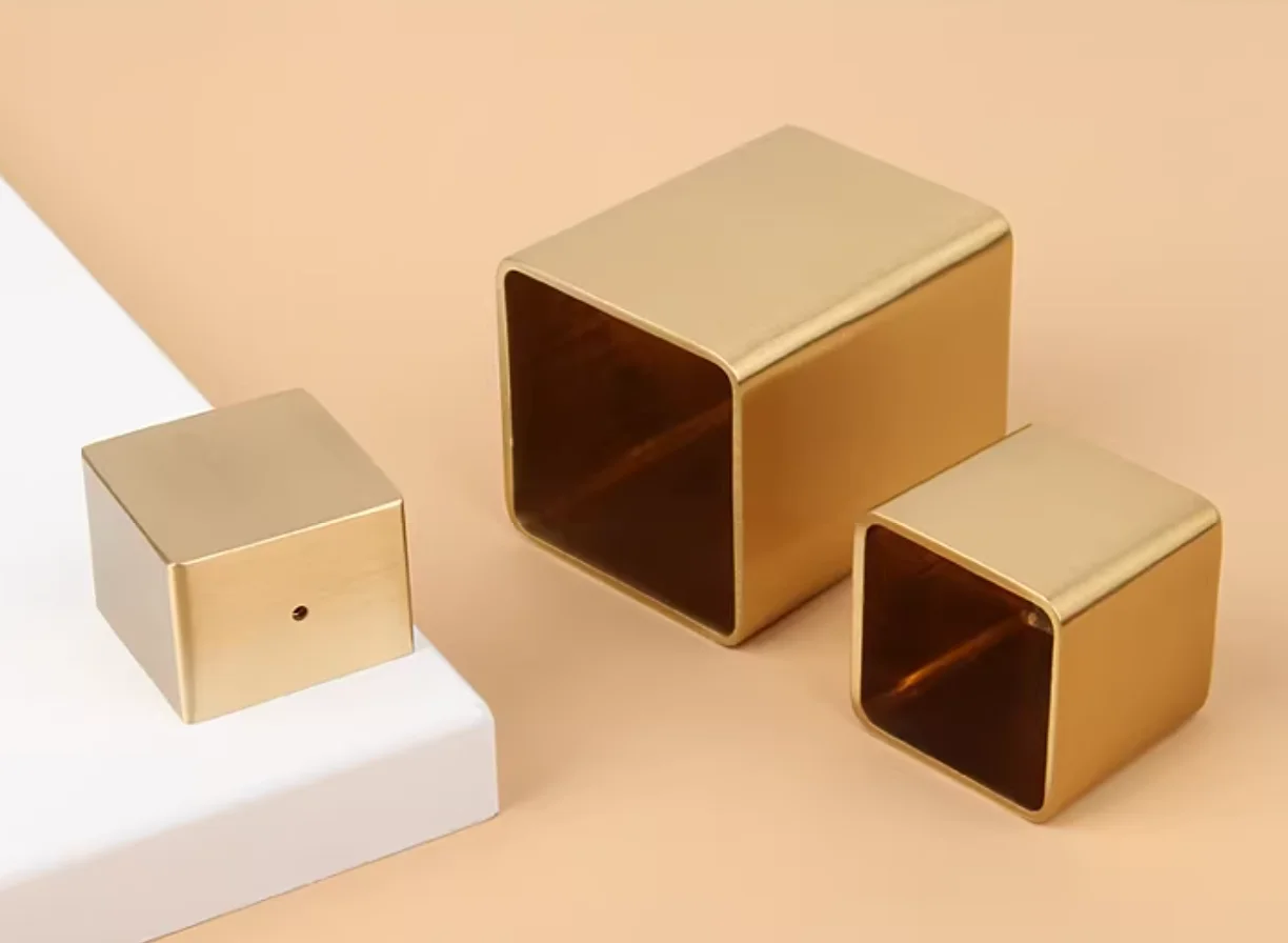 4Pcs Brass Square Furniture Leg Tip Rail End Cap Bottom Sealed