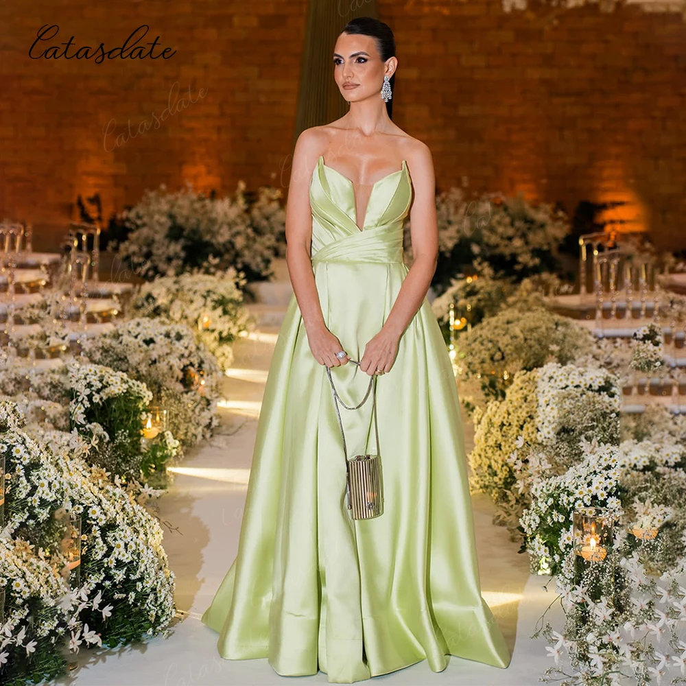 Sukienka wieczorowa satynowa Catasdate z paskiem, sukienka dla gościa weselnego, sukienka na formalną okazję dla kobiet, vestido de fiesta, szyta na miarę