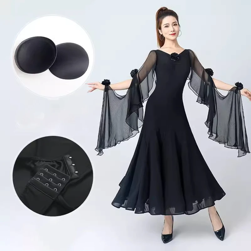 New Modern Dance Dress Elegant Flower Floating Sleeves Women Ballroom Dance Costume Big Swing  Party Waltz Performance Clothes