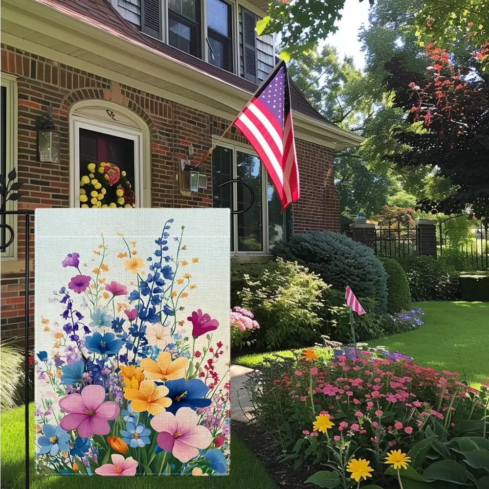 Spring Bluebell Flower Garden Flag for Outside Colorful Floral Yard Flag Double Sided Burlap Summer Farmhouse Outdoor Home D KKW